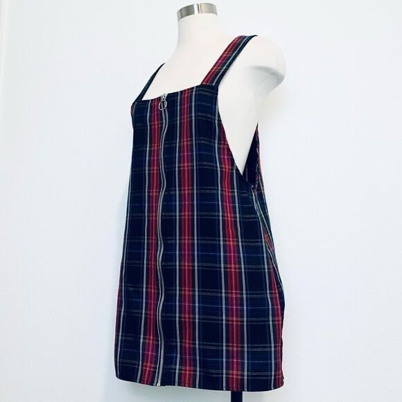 Forever 21 Suspender Plaid Mini Dress Black Shirt M Overall Pinafore - Picture 3 of 8